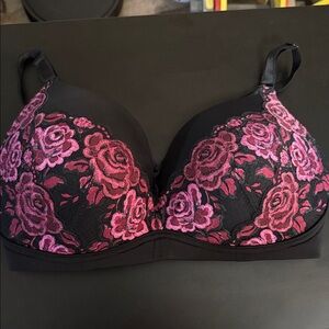 torrid Black Bra with Pink Floral Lace